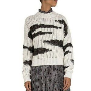 ba&sh | Cream Abstract Cacilie Knit Sweater Lady Pullover Made In Italy Chunky